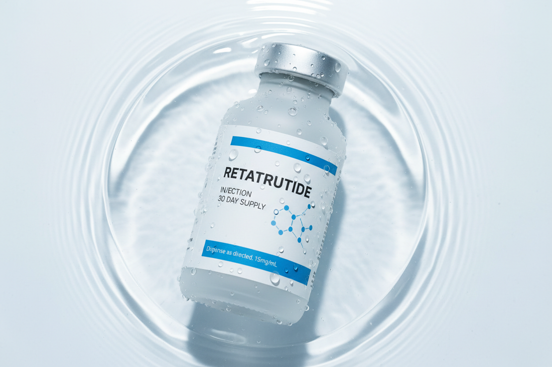 Retatrutide bottle in water